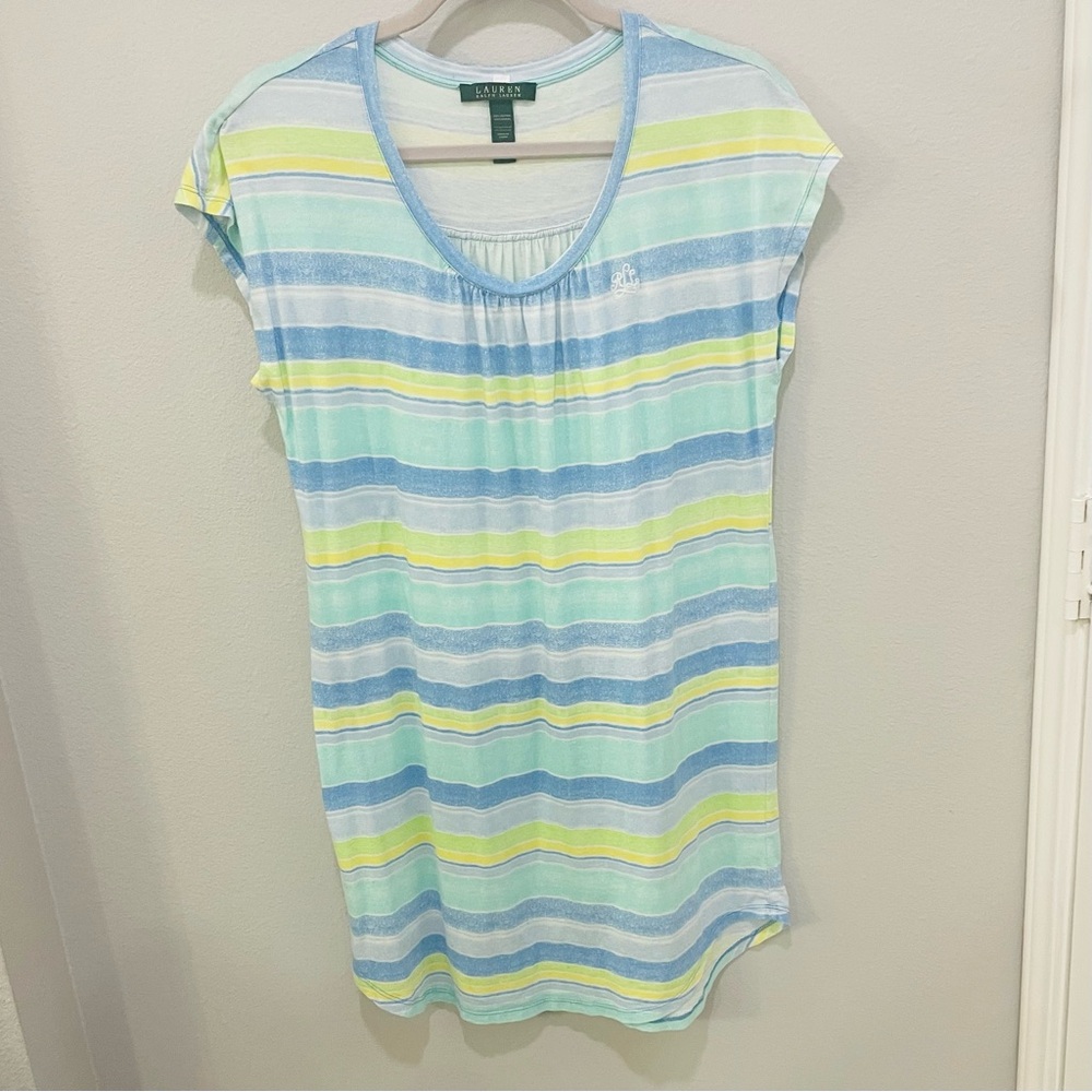 Lauren Ralph Lauren Sleep Shirt Nightgown Pastel Striped Pajamas Womens Size S